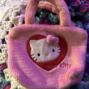 Hello Kitty Sanrio Pink Heart Faux Fur Plush Bag Purse